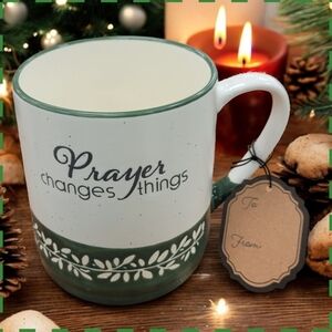 Prayer Changes Things Coffee Mug 24 oz. Inspirational Green And White
